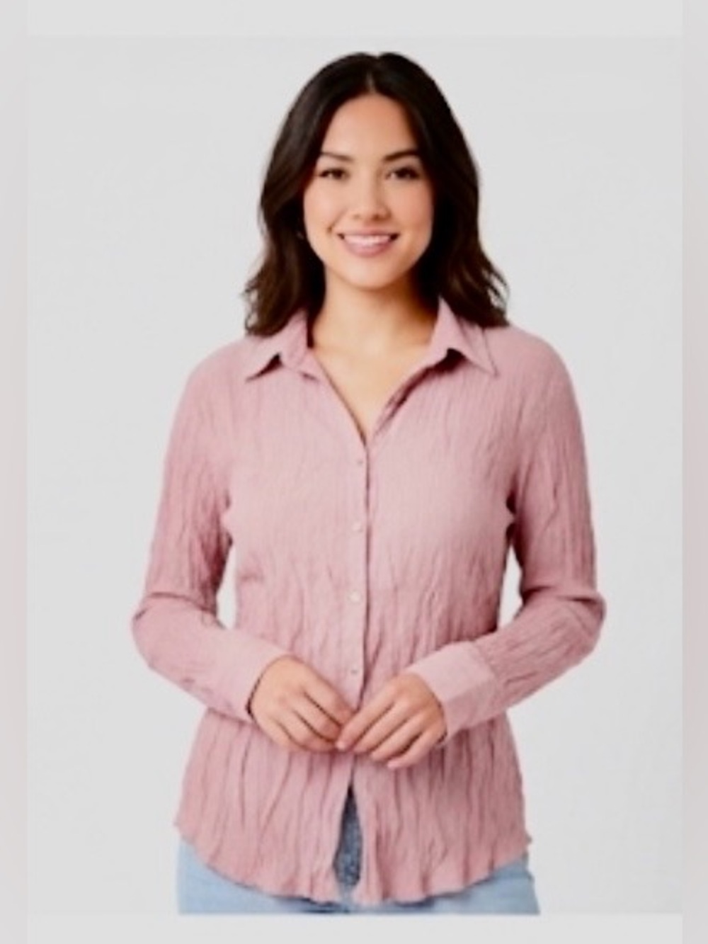Zara Pink Crinkle Textured Button-Up Blouse - Size M - NWOT